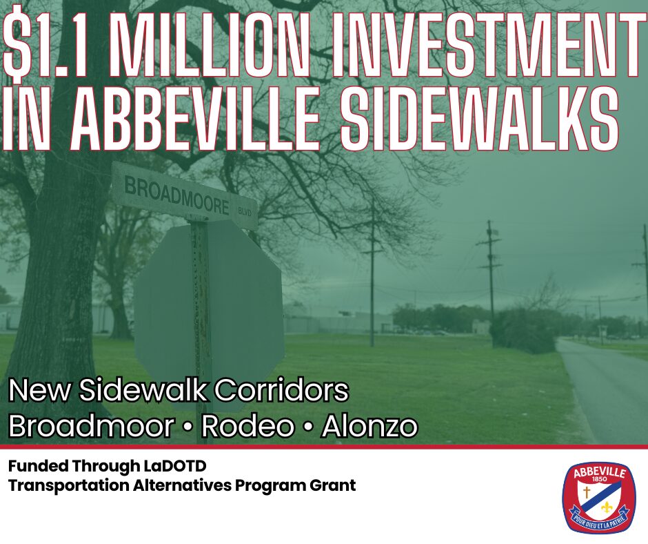 Graphic showing Broadmoor Boulevard where new sidewalks will be added through a $1.1 million TAP grant project connecting Broadmoor, Rodeo, and Alonzo.